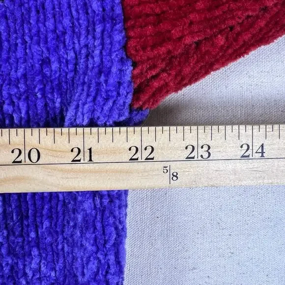 Vintage 90s Colorblock Chenille Sweater M 80s Abstract Art Retro Statement Knit - Picture 9 of 11